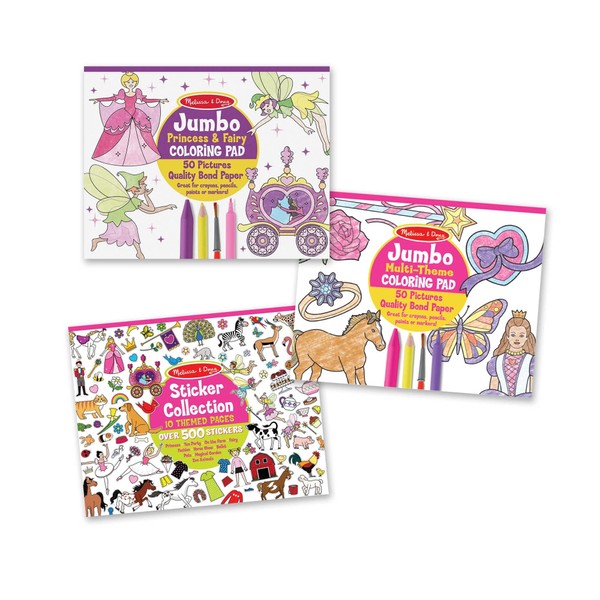 Melissa & Doug Sticker Collection and Coloring Pads Set: Princesses, Fairies, Animals, and More - Kids Arts And Crafts, Sticker Books, Coloring Books For Kids Ages 3+, Pink