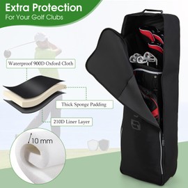 GYMAX Golf Travel Bags, Heavy Duty 900D Oxford Cloth Wear Resistant & Waterproof Golf Travel Cover w/Wheels, Thick Sponge, Lock & Anti-Slip Pads, Foldable Lightweight Golf Bag Travel Case for Airline