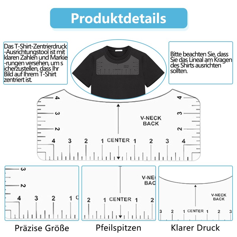 Pack of 8 T-Shirt Alignment Ruler, T-Shirt Centering Tool, PVC