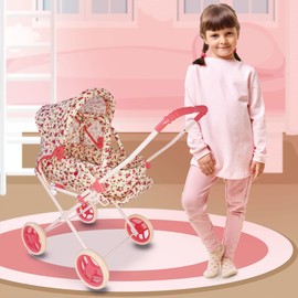 Baby Doll Stroller Play Set, 3-in-1 Babydoll Stroller with Removable Bassinet Baby Carriage for Dolls Toy Doll Stroller for Toddlers 3-4 Years, (Floral)