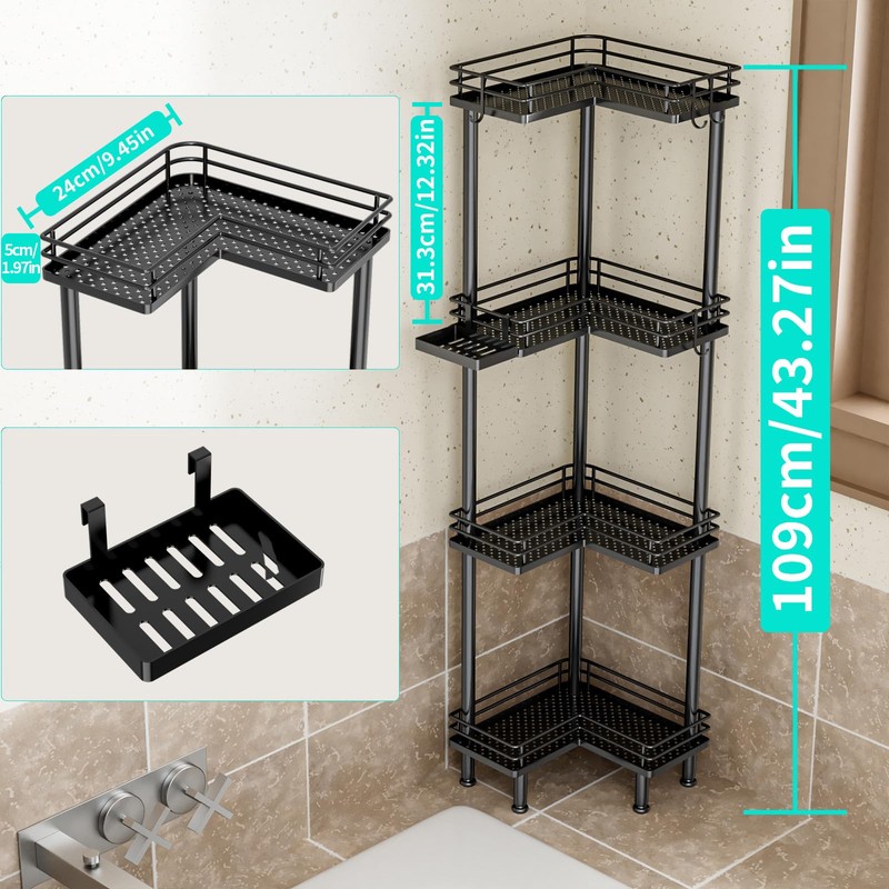 HapiRm Corner Shower Caddy Organizer - 4 Tier Shower Shelf