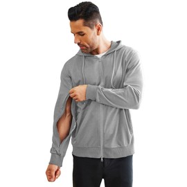 Deyeek Dialysis Sweatshirts with Arm Zipper Jacket Full-Zip Lightweight Hemodialysis Cotton Jacket with Pockets Grey