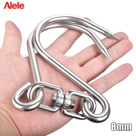Alele Swiveling Meat Hook, 8mm Heavy Duty Stainless Steel Meat Hanging Hooks for Butchering Large Fish,Hunting,Carcass Hanging Swiveling Hook Pack of 2 (12.5 inch 8mm Swiveling Meat Hook)