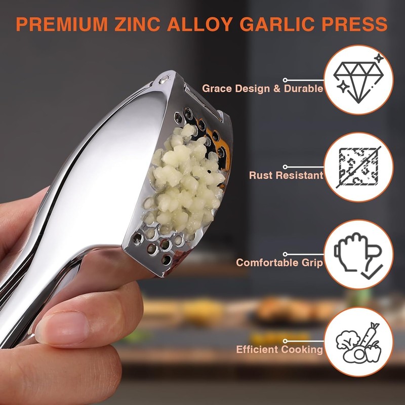 Premium Stainless Steel Garlic Press – Heavy-Duty Garlic Crusher &