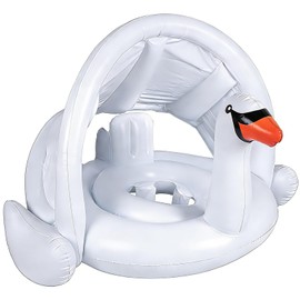 NMM Swan Baby Floats with Canopy, Swan Pool Float with Back Holder & Wings Airbag, Inflatable Swimming Ring for 6-36 Months Toddler,Water Party Supplies & Decor for Summer - White