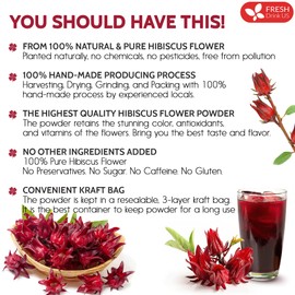 FreshDrinkUS, Premium 28oz Hibiscus Flower Powder, 100% Natural and Pure from Hibiscus Flowers, Natural Food Coloring, Hibiscus Flowers Tea, No Additives, No Gluten, No Sugar, Vegan