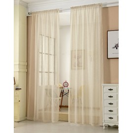 Woltu® #630, Set of 2 Transparent Curtains with Ruffle Tape, Linen Look, Double Pack, Stores Voile, Decorative Window Curtain for Living Room, Children’s Bedroom