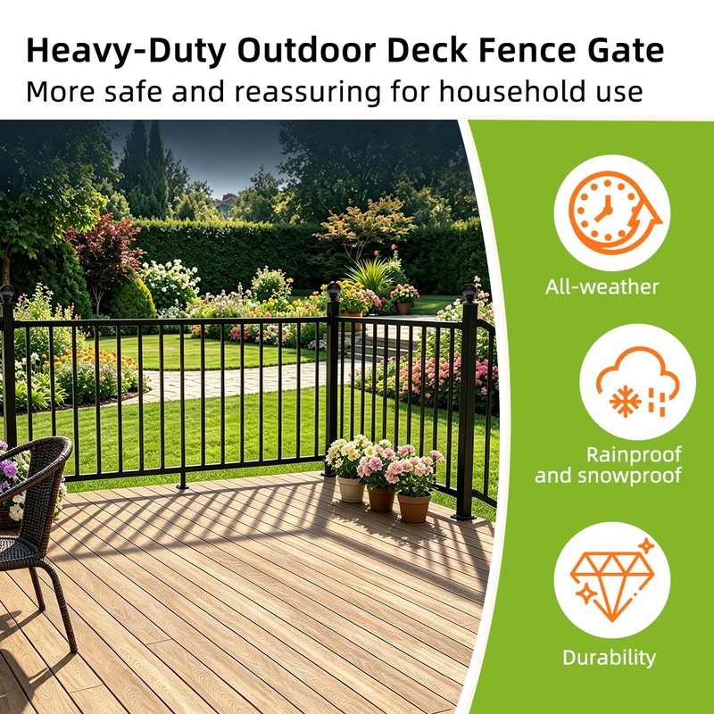 ZERTNROW Outdoor Deck Gate, Adjustable Steel Metal Gate for Patio