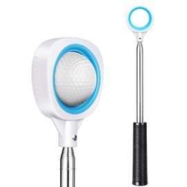 CHAMPKEY Two-Sided 6Ft / 9Ft / 12Ft / 14.5Ft Golf Ball Retriever Lite Version - Premium Stainless Steel Telescopic Golf Ball Picker (Blue, 12Ft)