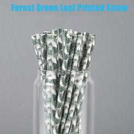 FOREVERIE 100Pcs Paper Straws Featuring Conifer Needles Patterned, Disposable Drinking Straws for Party Beverages, Cocktail, and Other Drinks
