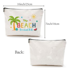 CREATCABIN Beach Survival Kit Bag Beach Makeup Bag Polycotton Beach Cosmetic Multi-Purpose Travel Sunscreen Sunglasses Canvas Bags with Zipper Pouch Bags for Women Gifts Vacation Journey 10 x 7 Inch