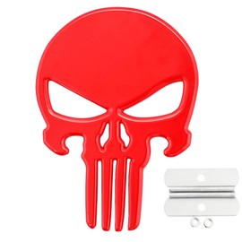 CARRUN 2x 3D Skeleton skull Emblem metal badge Car Badge Sticker (Grille Red)