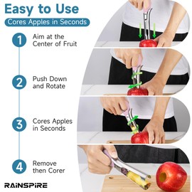 Rainspire Apple Corer Tool Kitchen Apple Core Remover Stainless Steel Comfortable Nonslip Handle, Dishwasher Safe, Pink