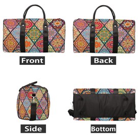 Ethnic Mandala Rainbow Travel Duffle Bag Sports Gym Bags for Women Men Weekender Overnight Bags Waterproof Carry On Tote Bag Workout Bag for Dance Swimming Yoga Hospital