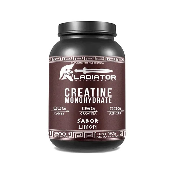 Creatina Gladiator Monohidratada 1kg 200 Servicios Sabores Limón