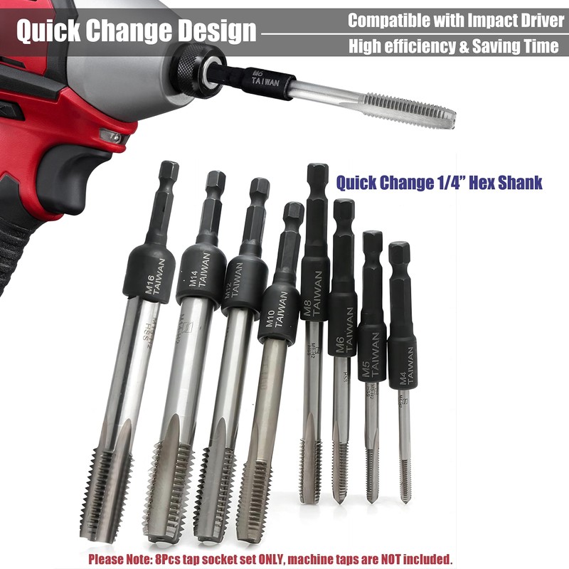 Yakamoz 8Pcs M4-M16 Screw Tap Socket Set 1/4 Inch Hex
