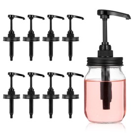 8 Pack Mason Jar Syrup Dispenser Pump Lids Coffee Syrup Dispenser for Regular Mouth Mason Jar Rustproof Plastic Pump for Honey, Liquid Condiments, Ketchup, Coffee Glaze