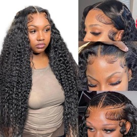 28 Inch 13x6 Lace Front Wigs Human Hair Deep Wave HD Lace Front Wigs Human Hair 180 Density Pre Plucked Glueless 100% Brazilian Human Hair Lace Frontal Wigs for Black Women