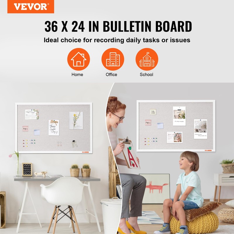 VEVOR 36"x24" White Cork Board with Linen Surface – Stylish