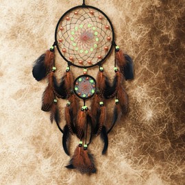 XEYOLHON Dream Catcher with Luminous Beads Native American Dream Catchers for Adults Handmade Hanging Wall Decor Ornament for Bedroom Brown