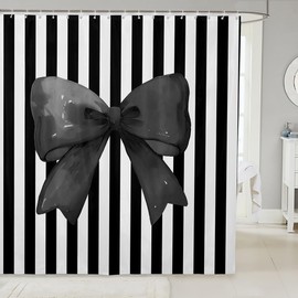 Cortina de ducha con lazo con ganchos, rayas negras y blancas geométricas minimalista cortina de baño, acuarela, diseño de princesa, accesorios de baño, panel impermeable, 72 x 78 pulgadas