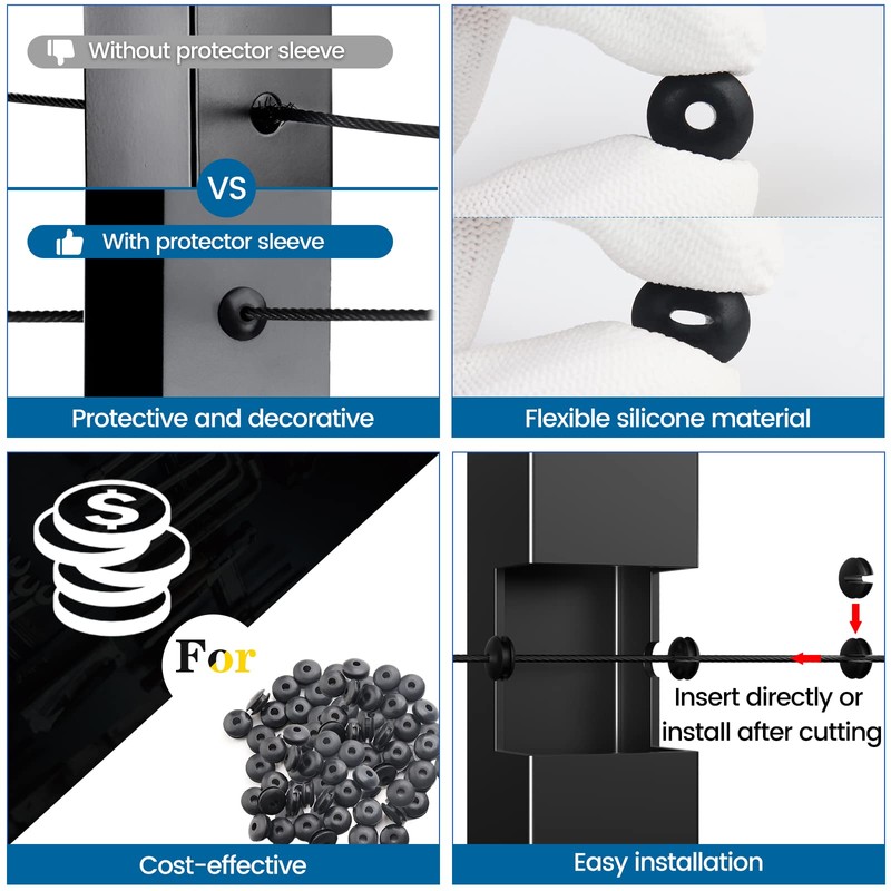 Muzata 60 Pack Black Cable Railing Rubber Grommets ONLY for