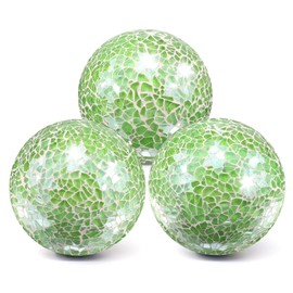 ginojex Decorative Balls 3Pcs Set Mosaic Glass Sphere 8.5cm/3.35inch Table Centerpiece Green Orbs for Home Decor