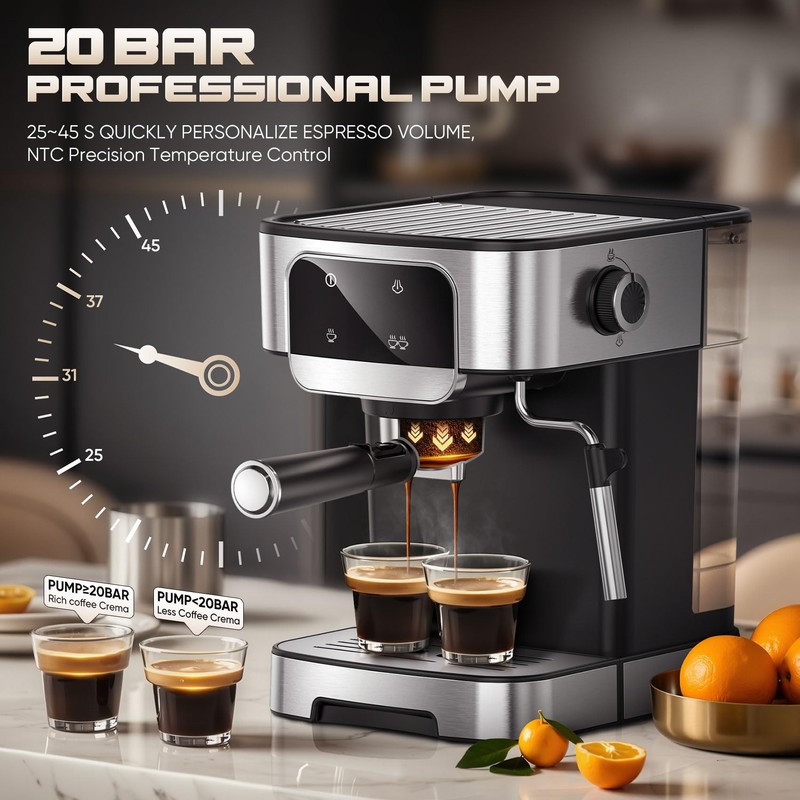 Espresso Machine 20 Bar, Professional Espresso Maker with Power Milk