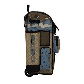Boombah Rolling Superpack Baseball/Softball Gear Bag - Telescopic Handle - Holds 4 Bats - Wheeled Version - Ice Cream Monster Cookie Glitter Gold/Columbia Blue/Brown