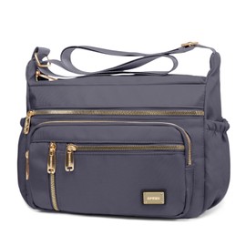 NPBAG Crossbody Bag for Women, Nylon Shoulder Purse Handbag Messenger Bag, Trendy Pocketbooks, Waterproof and Multi-Pockets (Grey)