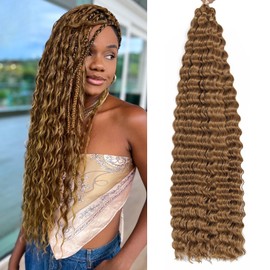 30Inch Ocean Wave 1Pack Crochet hair Extexsions Long Braids Deep wave Synthetic hair Curly Braiding hair for Black Women (30Inch (Pack of 1), Drak Brown)