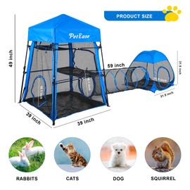 PETEASE Cat Enclosures, 3-in-1 Cat Tower Tent with Tunnel/Pop Up Cube,Climbing Cage Outdoor Catio Portable Playpen Play Tents for Cats Kitten and Small Animals
