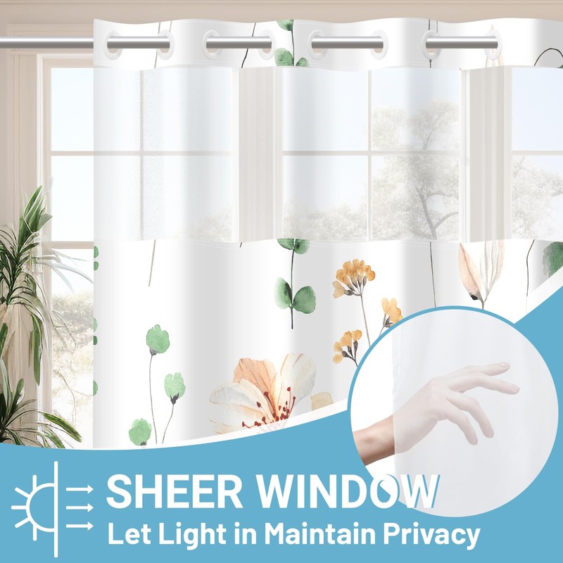 WITHLOC No Hook Shower Curtain with Snap in Liner -