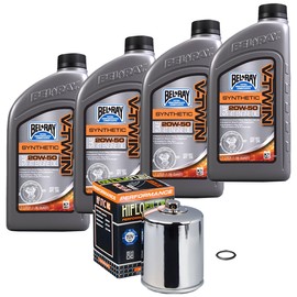 Bel-Ray Synthetic Engine Oil Change For Harley Davidson Motorcycles, 1999-2017 Harley Twin Cam, Chrome Oil Filter
