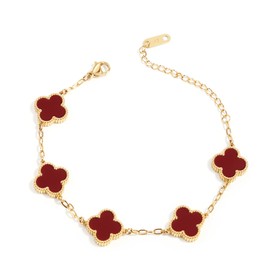 AIQIUQIU 18K Gold Plated Four Leaf Clover Bracelet, Lucky Link Bracelets Double-Sided Adjustable Design Jewelry for Women Girls Christmas Valentine's Day Gifts