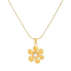 Jean Beau Gold Flower Pendant Necklaces for Women, Chunky Large Floral Dangle Pearl beads Chain Choker Everyday Prom Fashion Jewelry Gift