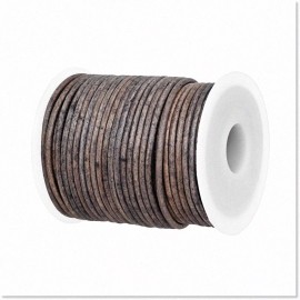 BRANDX Premium Quality 2mm Genuine Round Leather String Cord - Stylish Grey Distressed