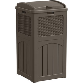 Greesum 33 Gallon Outdoor Trash Can with Lid, Waterproof Resin Garbage Bin for Hideaway, Deck, Patio, Dark Brown