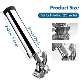 Fishing Rod Holder for Boat ,Stainless Steel 316 Rail Mount Clamp Fishing Rod Holders Marine Grade 360 Degree Adjustable Fishing Rod Holder (for 1-1/4 inch Pipe, End Clamp)