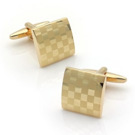 Square Gold Cufflinks with Laser Engraved Design, Business and Wedding Gift