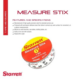 Starrett Tape Measure Stix with Adhesive Backing - Mount to Work Bench, Saw Table, Drafting Table - 3/4" x 2m/6', English Metric, Left-Right Reading - SM66ME