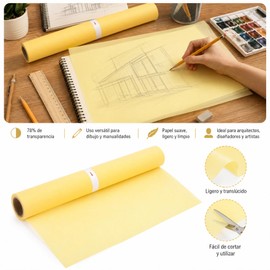 Yosoo Health Gear Rollo de Papel de Calco de 12 Pulgadas, Papel de Boceto Amarillo Translúcido para Dibujar y Coser, 31 Cm de Ancho, Cortable A3 A4, Ideal para Manualidades y Envolver Regalos (46 metros)