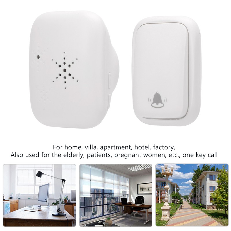 Self Generated Wireless Doorbell Set 38 Ringtones 4 Level Adjustable