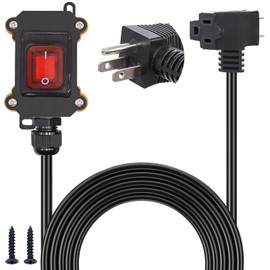 TWTADE IP67 Waterproof Inline Cord Switch with 18AWG 10ft Cable Piggyback Plug (3-Pronged), Extension Cord with On/Off Switch, Outdoor Power Switches with Red Light Rocker Button 20A/125V 16A/250V AC