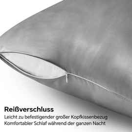 BEDELITE Pack of 2 Satin Cushion Covers, 80 x 80 cm, Grey, 2 Satin Pillowcases with 2 Hair Elastics, Soft as Silk Cushion Cover, Better Care than Silk Pillose Case