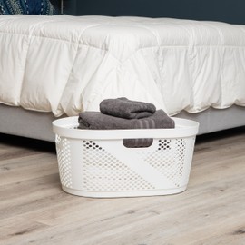 Mind Reader 40L Laundry Basket, Clothes Hamper, Premium Wicker Design, Plastic, Set of 2, White