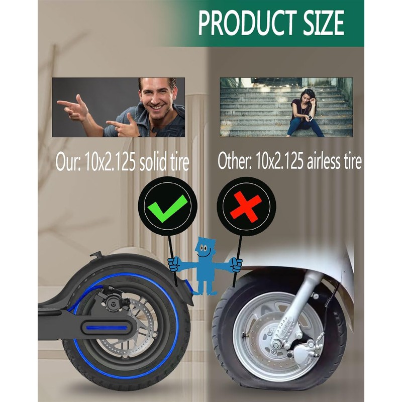 GLDYTIMES 10 Inches Solid Tire, 10X2/54-152 Electric Scooter Wheels, 10x2.125