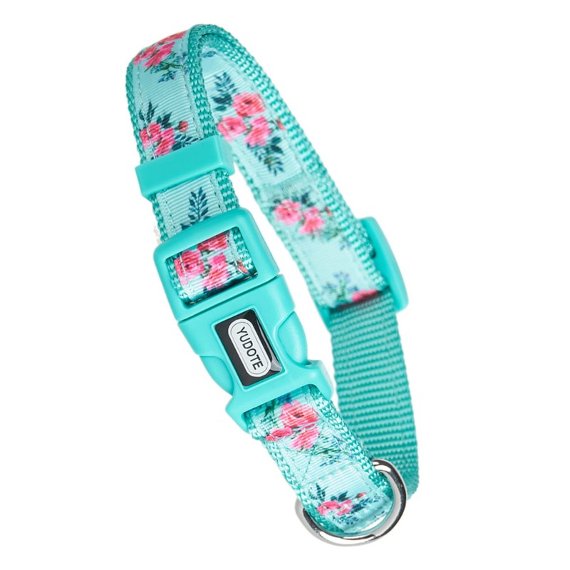 YUDOTE Adjustable Mint Green Nylon Dog Collar Small with Flower