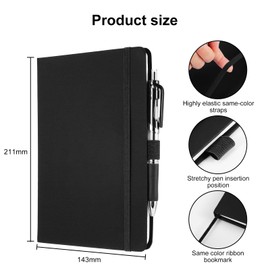 Kyrio Notebook A5, Journal Notebook Hardcover Notepad, 80 GSM, Black Notebook A5, Note Book for Writing and Note-Taking