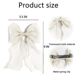 Bow Hair Clips for Women, Large Shiny White Bow Hair, French Long Tail Bows Hair Clip, Coquette Bows Hair Accessories for Girls
